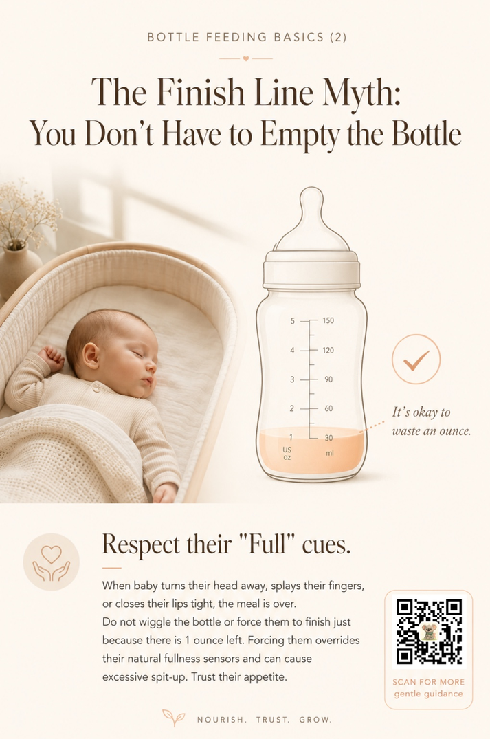 An illustrated bottle with about an ounce of milk remaining, beside a note that reads 