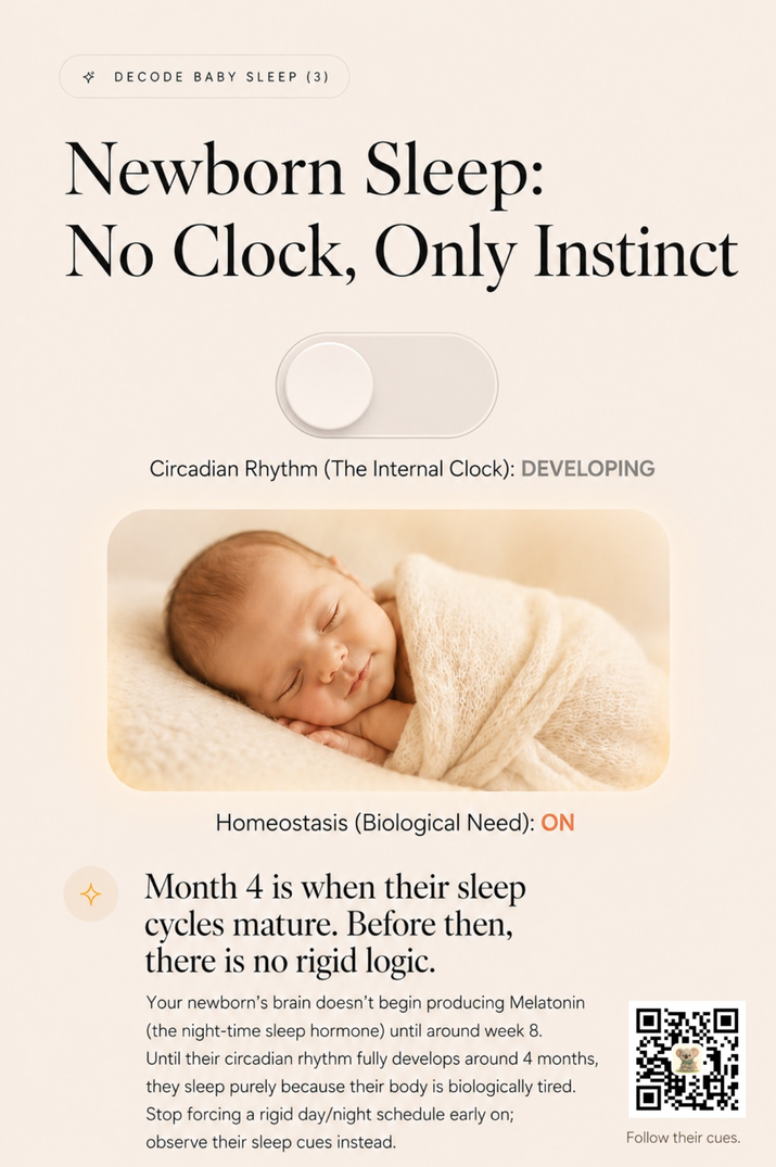 A peaceful newborn swaddled in cream, beneath a glowing label that reads 