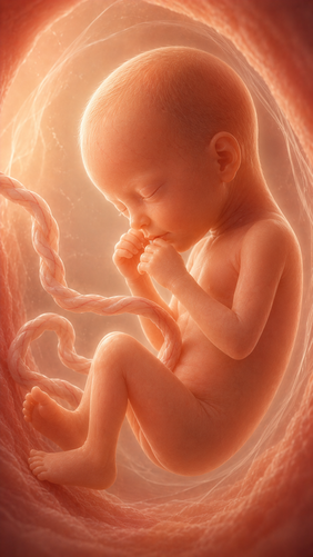 Fetal development illustration at 21 weeks pregnant — the baby is about the size of a large carrot with coordinated movement