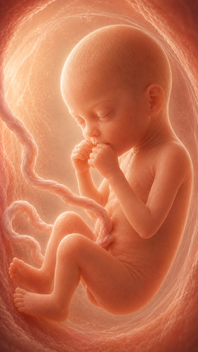 Fetal development illustration at 26 weeks pregnant — the baby is about the size of a scallion as the eyelids open and lungs make surfactant
